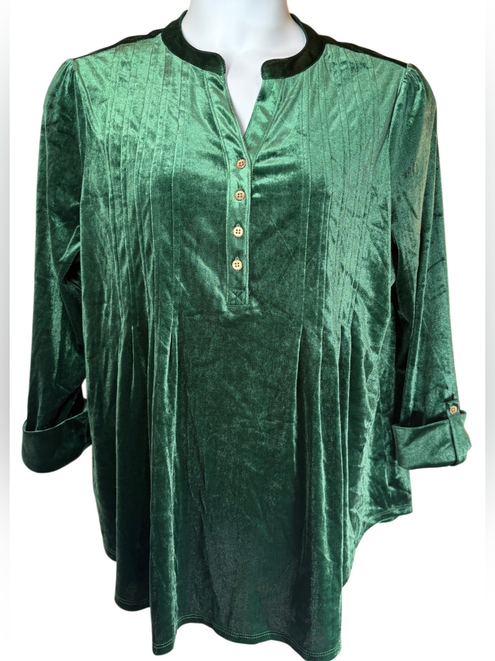 Velour 3/4 Sleeve Pintucked  Jewel Tone Top